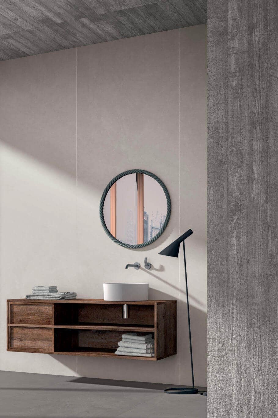 Modern bathroom sink with gauged porcelain tile and a matte finish