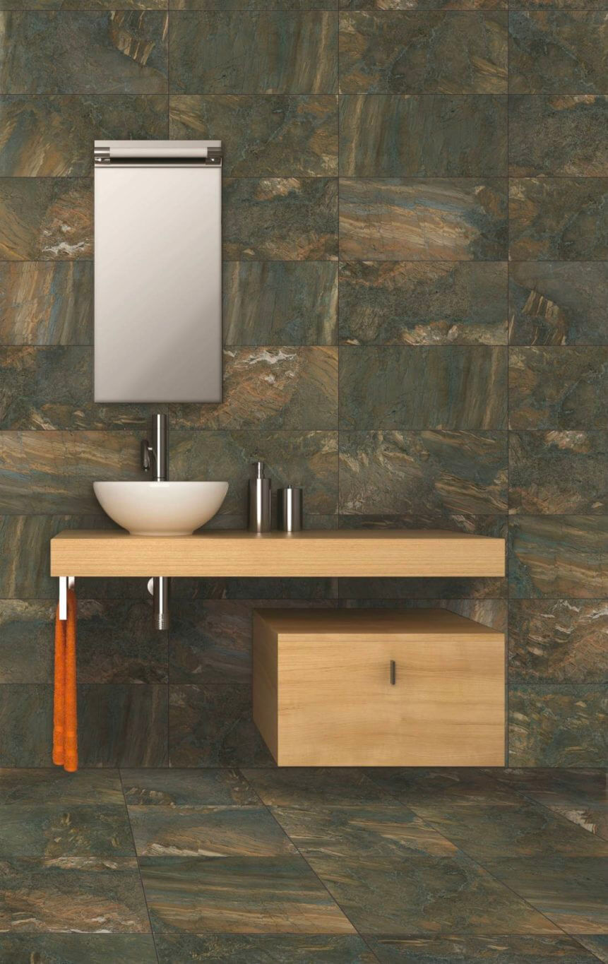 Bathroom with slate-look tile