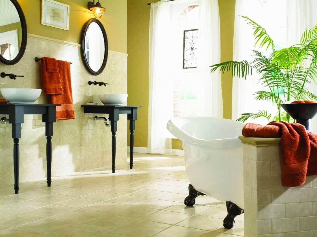Beige subway tile in a stone look
