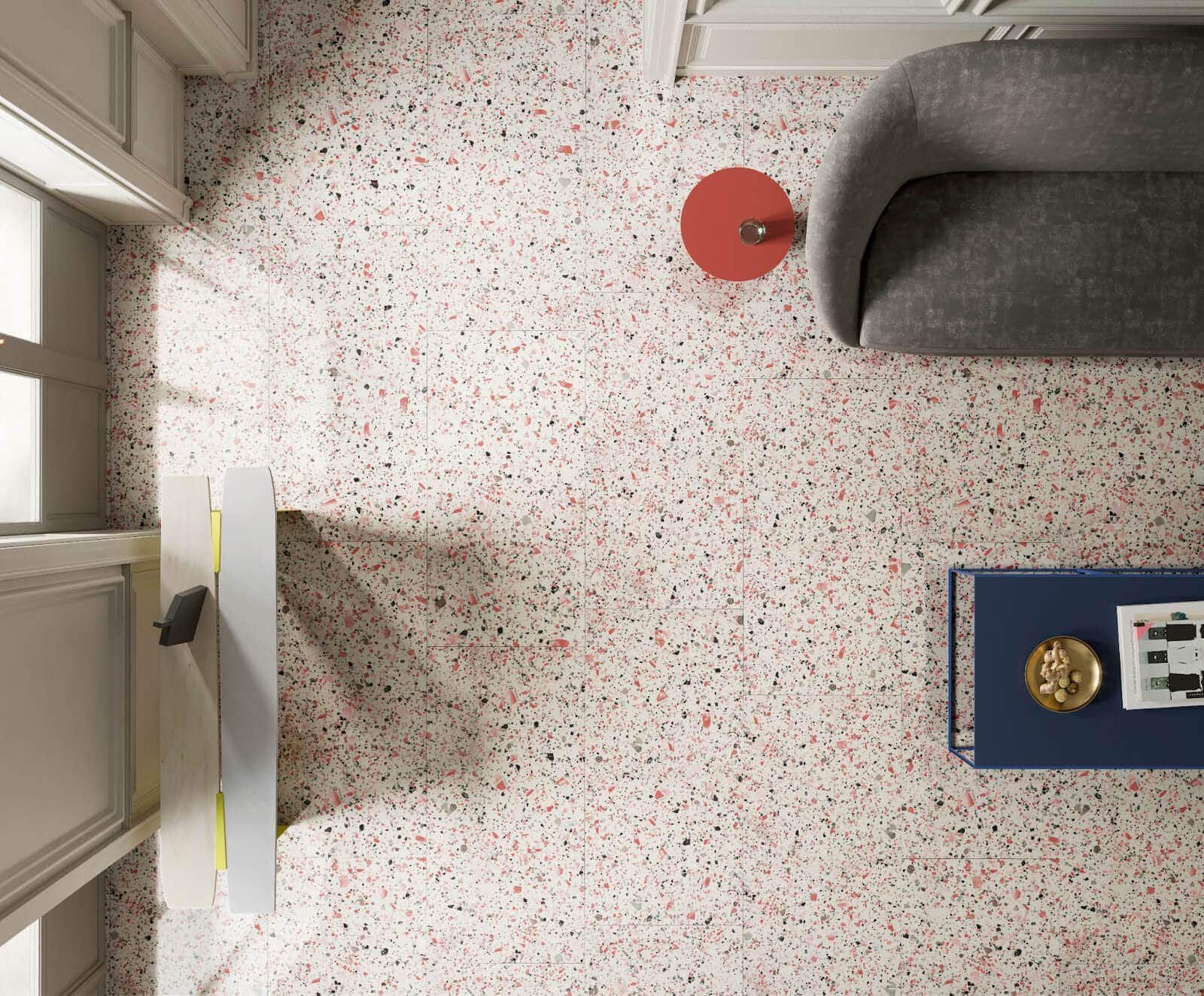 Blush terrazzo tiles for living room flooring