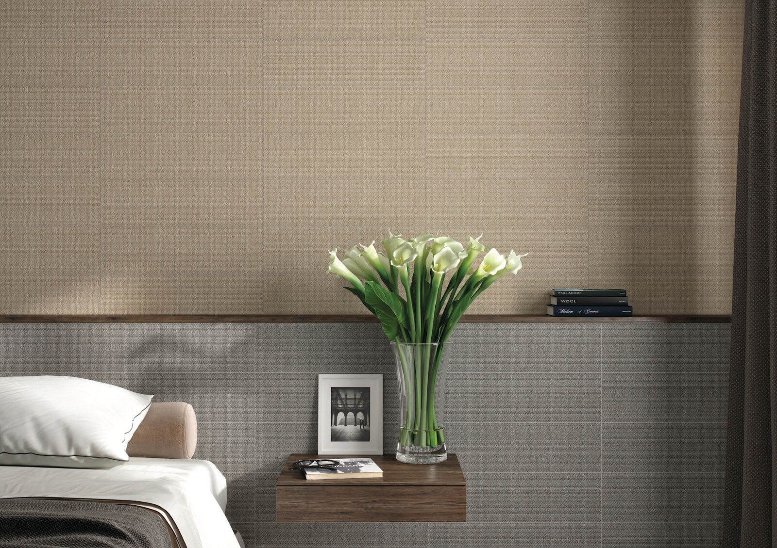 Multiple brown tile designs for bedroom wall