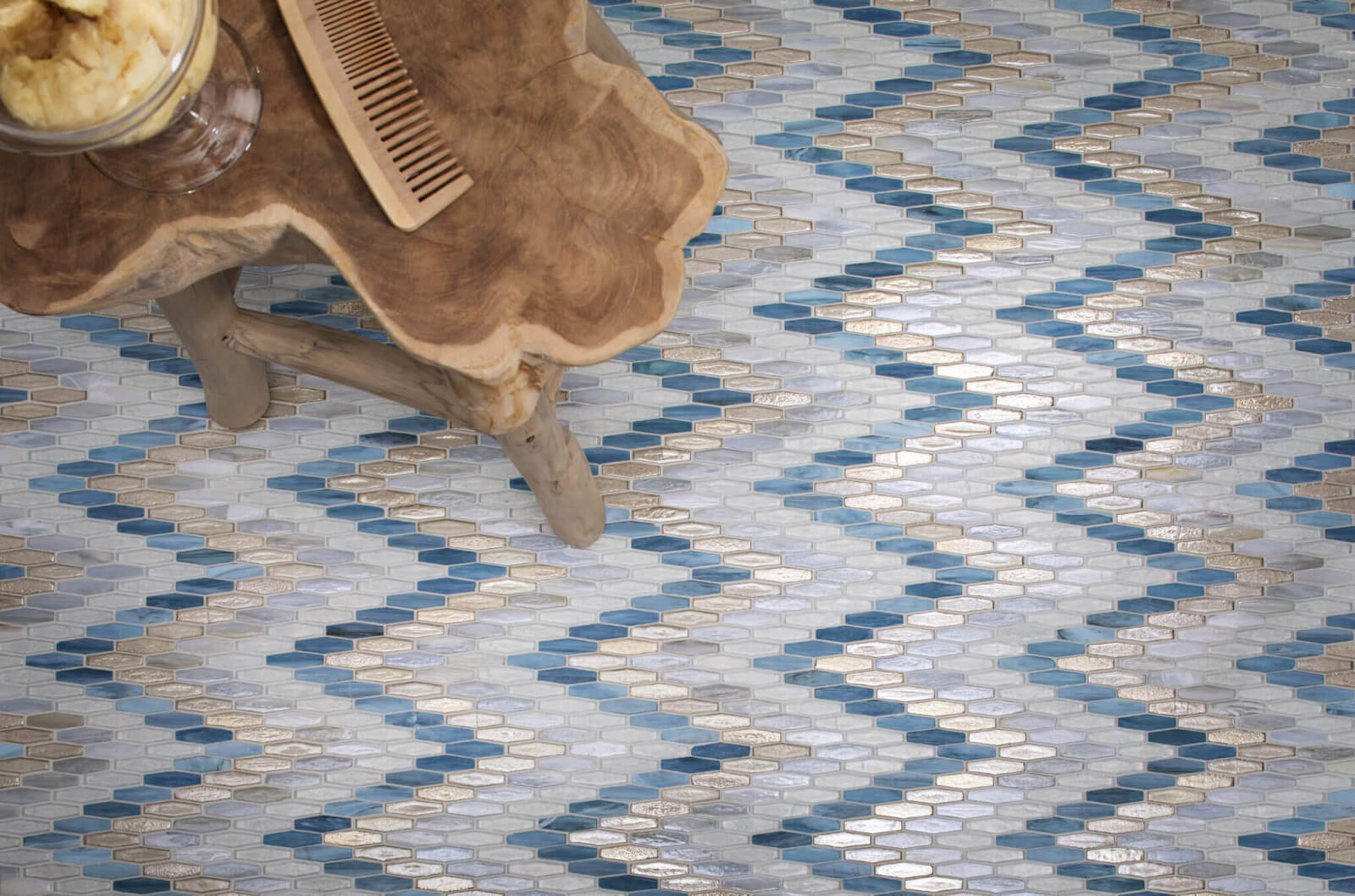 Bathroom flooring with colorful tiles