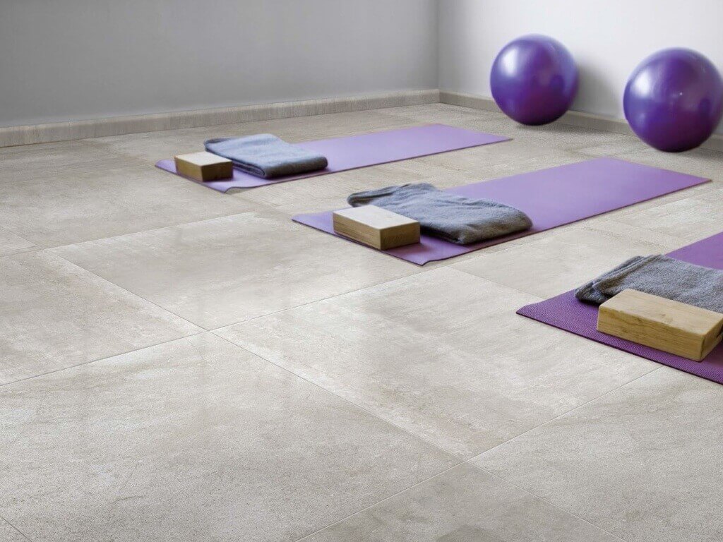 Exercise room with heated flooring