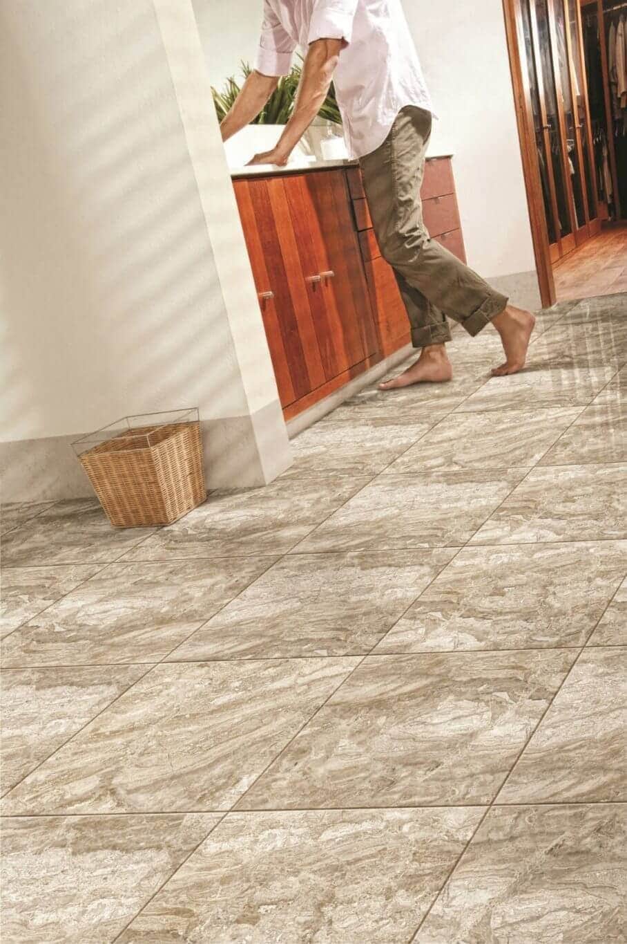 Barefoot man on hydronic radiant heating