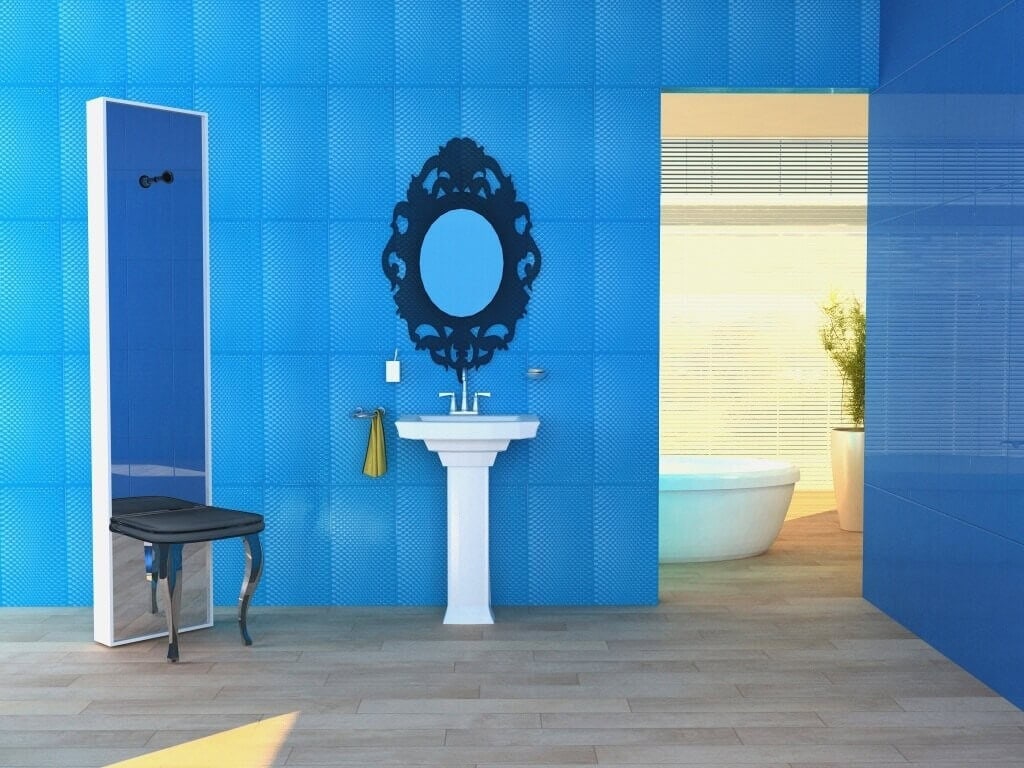 Blue textured tile with matching blue grout