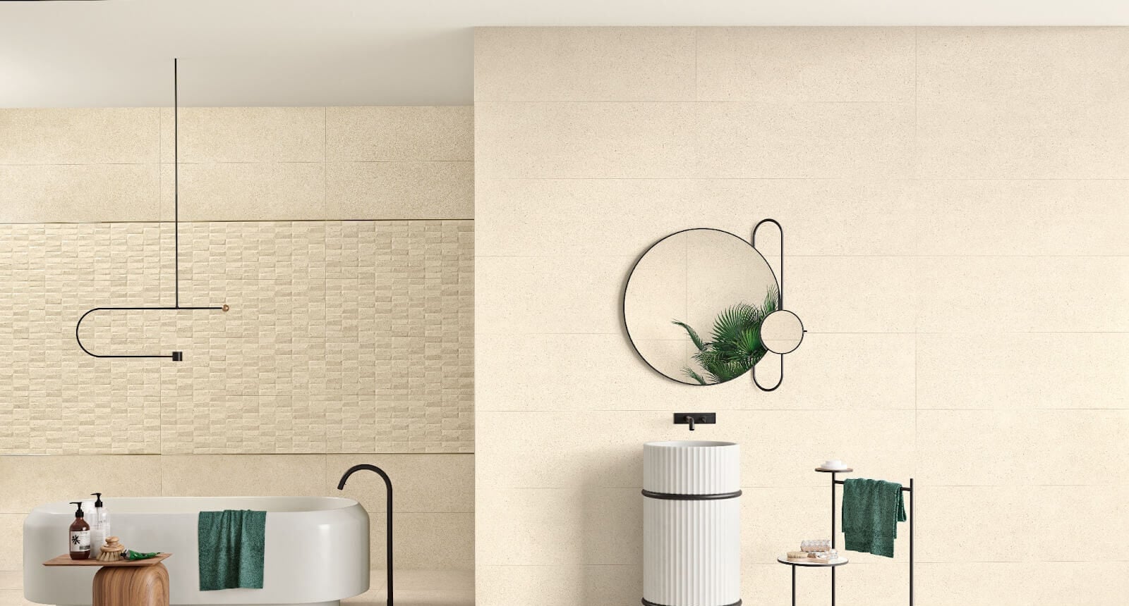 Minimalist beige bathroom backsplash tile