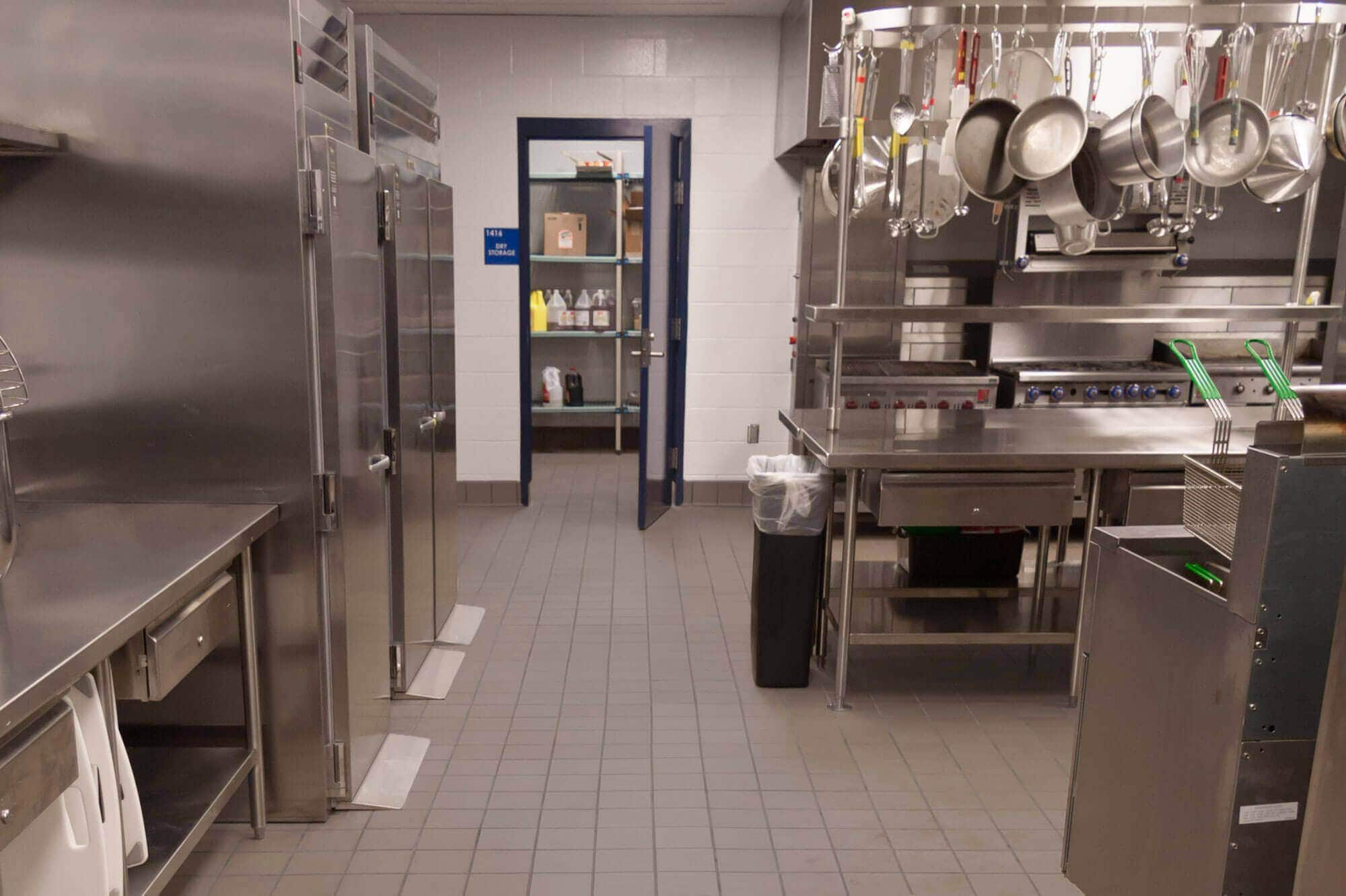 Options for ceramic tile in a school kitchen include tiles that can be used in a walk-in freezer.