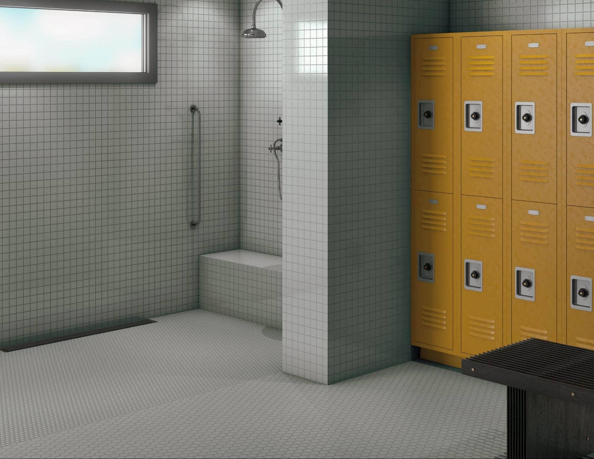 Ceramic tile in school bathrooms and locker rooms