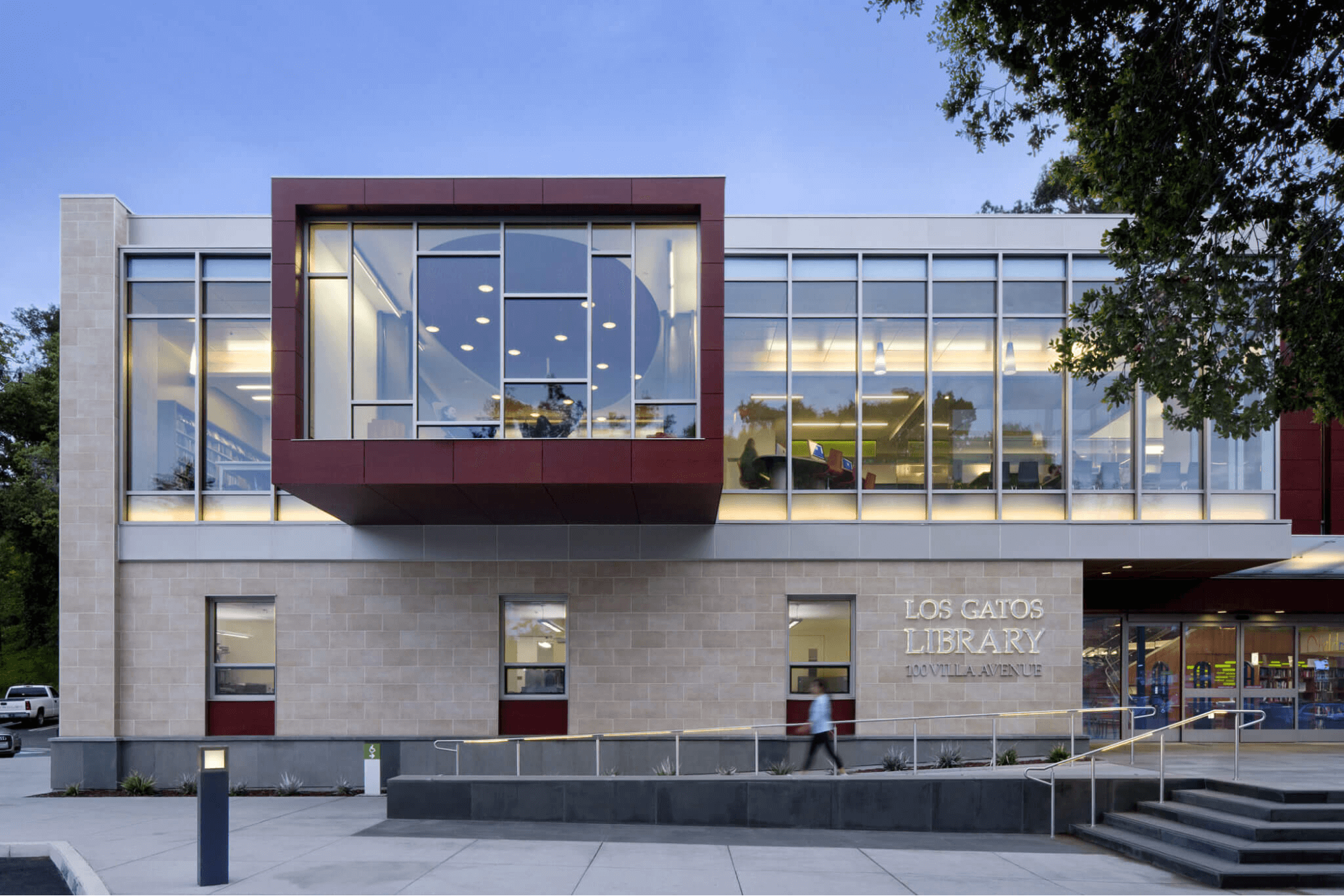 Porcelain tile used for a library building facade provides a beautiful exterior.