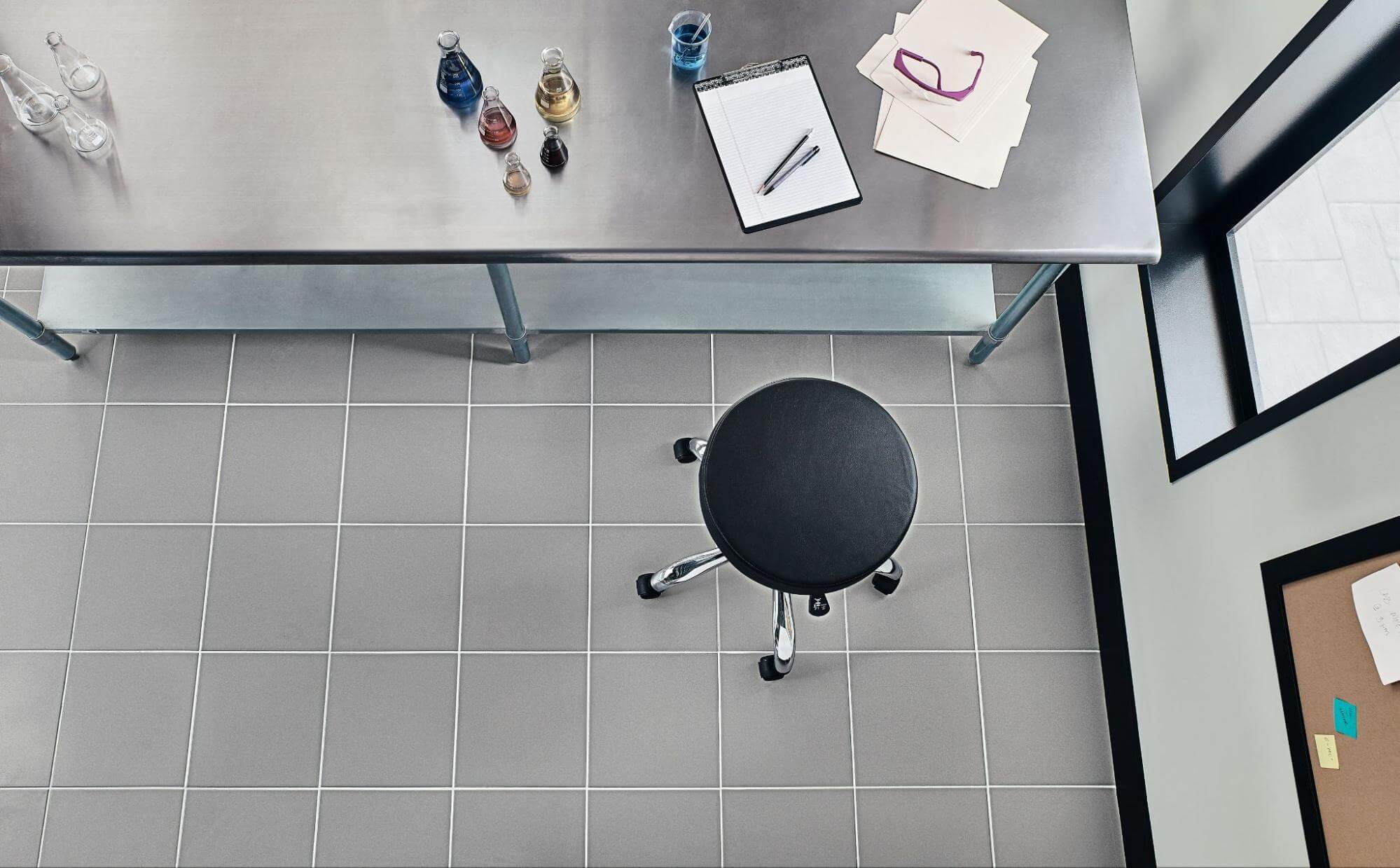 ceramic tile gray flooring on lab space