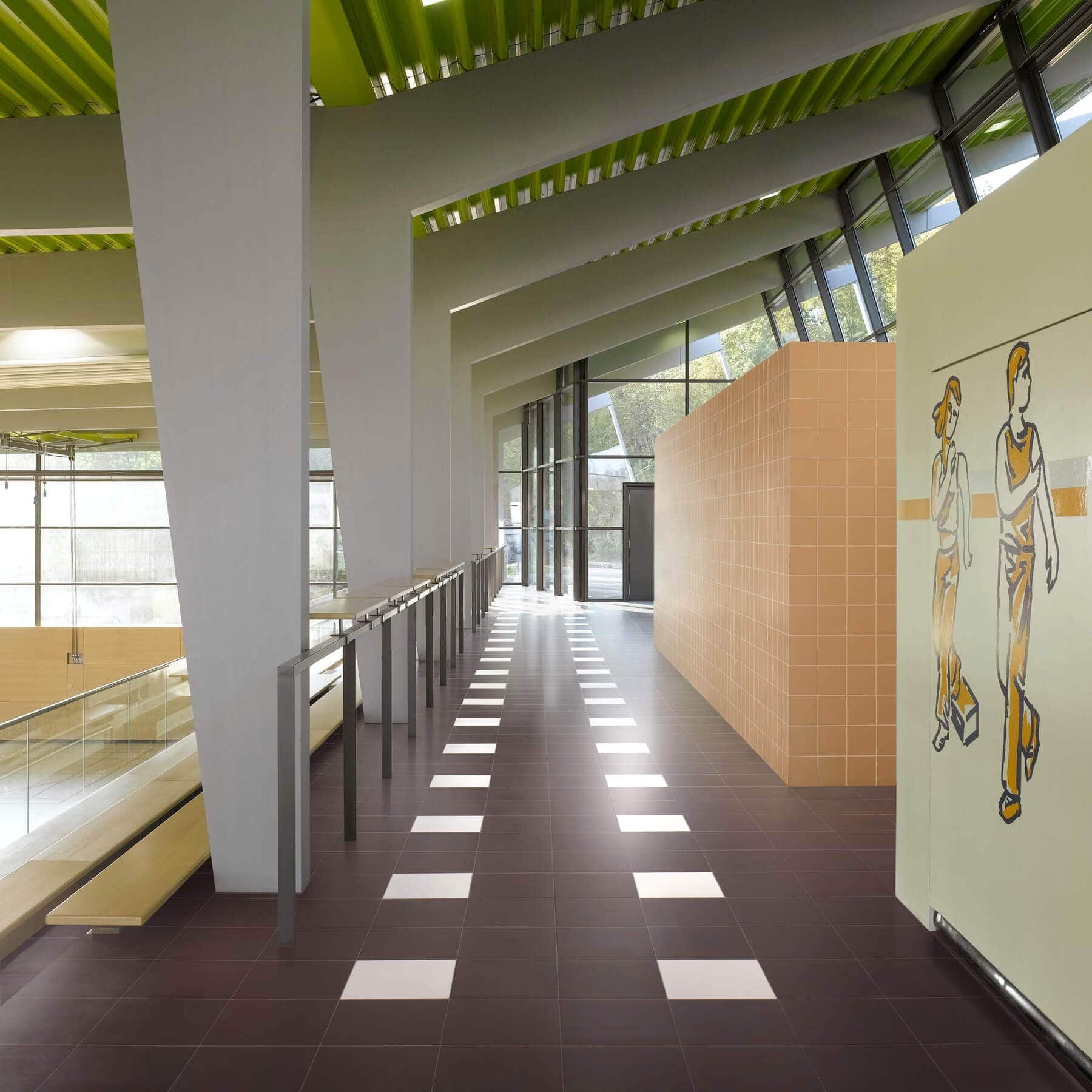large black and white square ceramic tile for school hallway