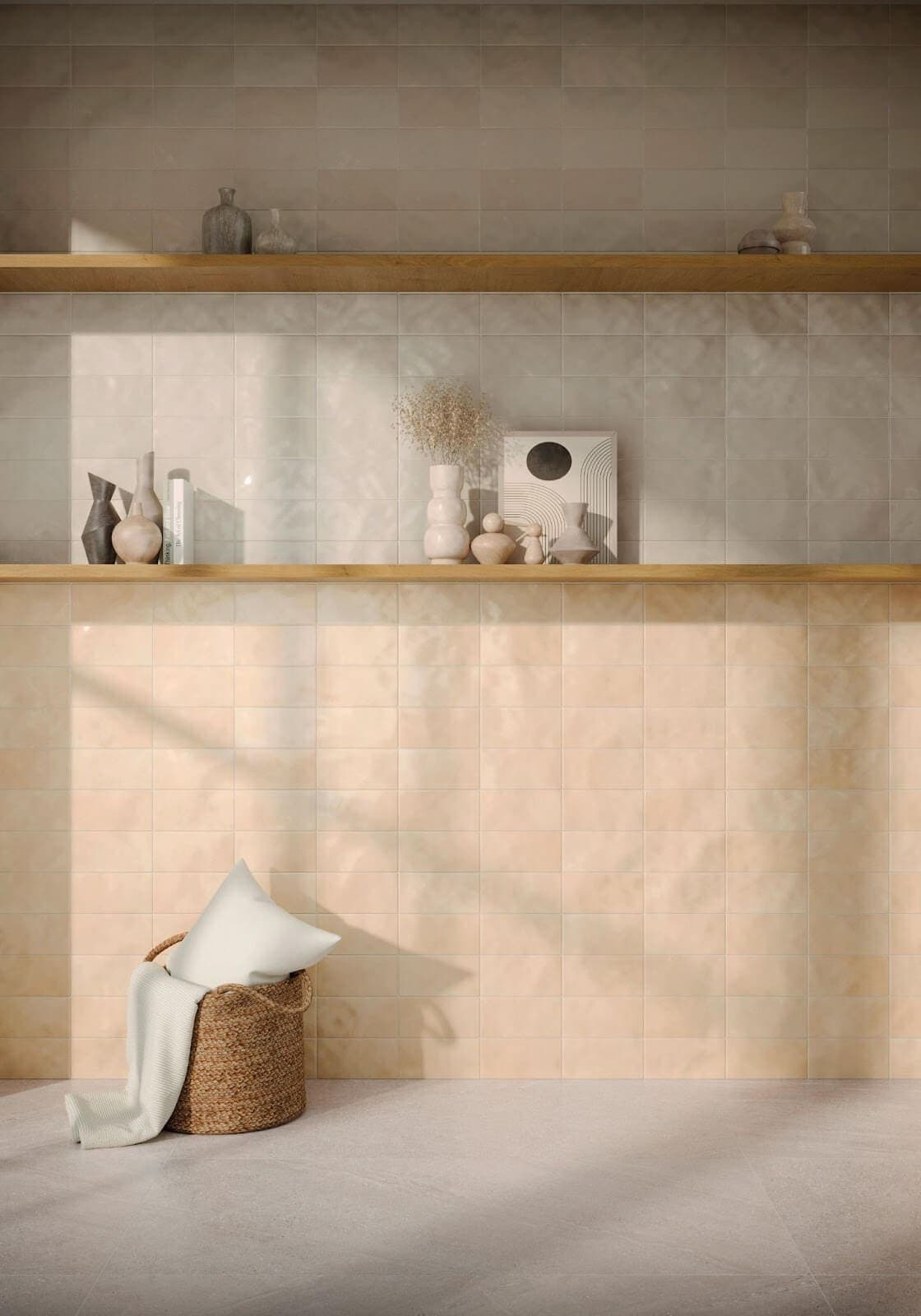 Blush zellige tile pairs for bathroom