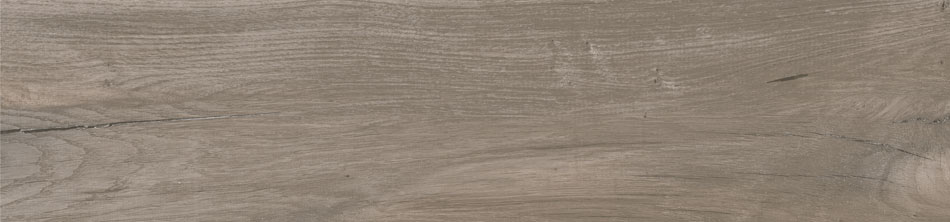 Close-up of wood-look ceramic tile with natural grain patterns and soft brown-gray tones