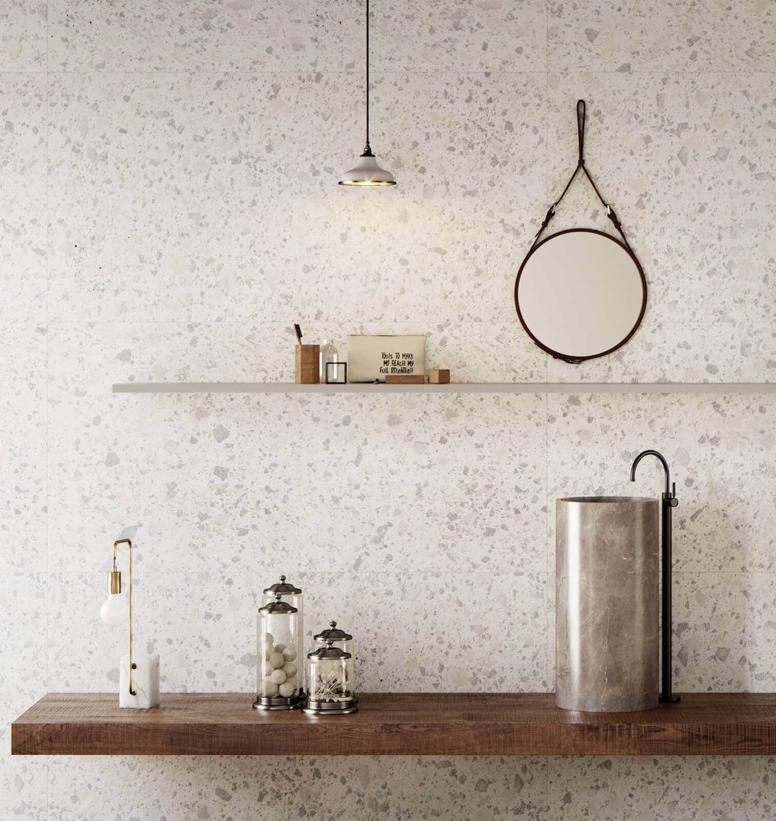 Terrazzo-look powder room tile