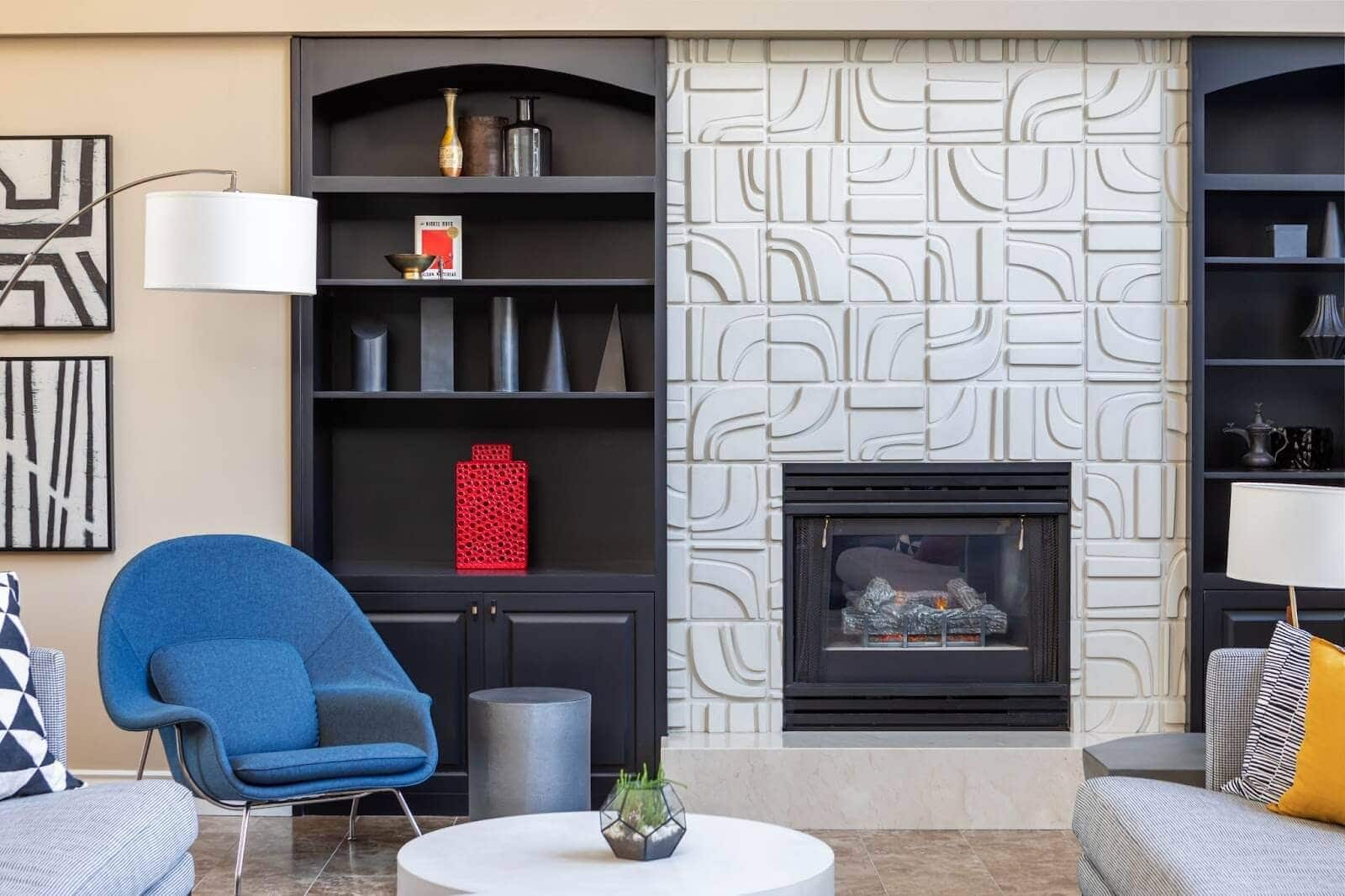 Upgraded family room with fireplace